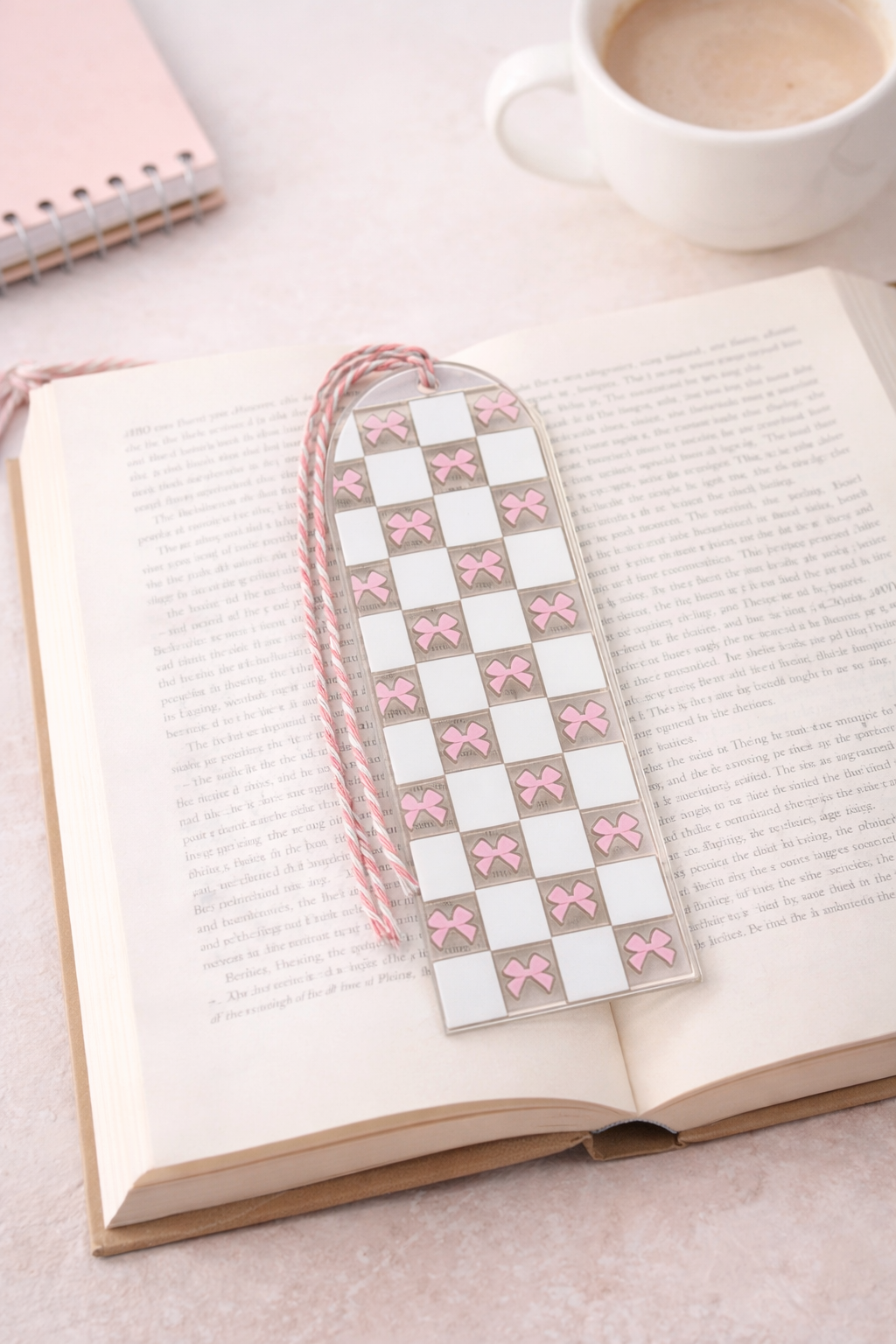 Pink Bow Checkerboard Acrylic Bookmark 🎀