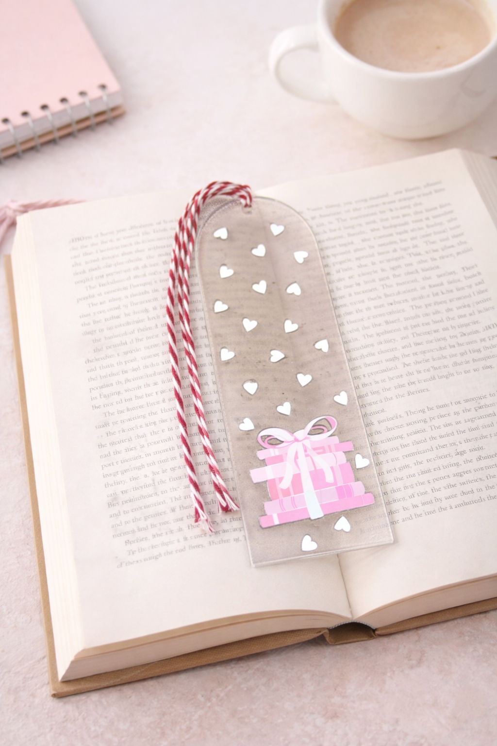 Pink Heart Book Stack Acrylic Bookmark 🎀📖