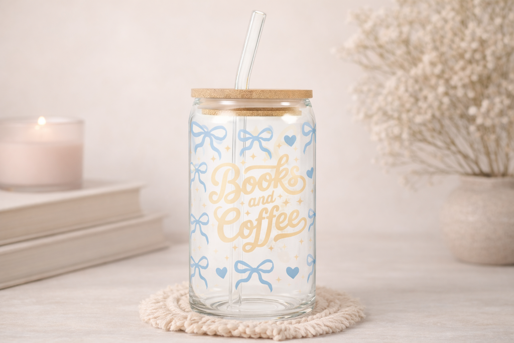 📚 Books & Coffee Libbey Glass Can Cup (16 oz)