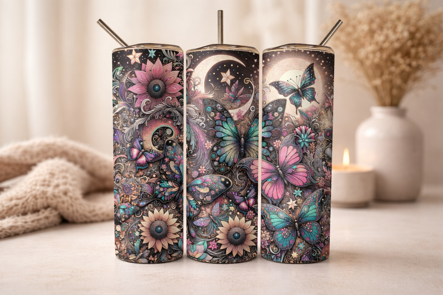 🦋✨ Butterfly Moon Stainless Steel Tumbler ✨🦋