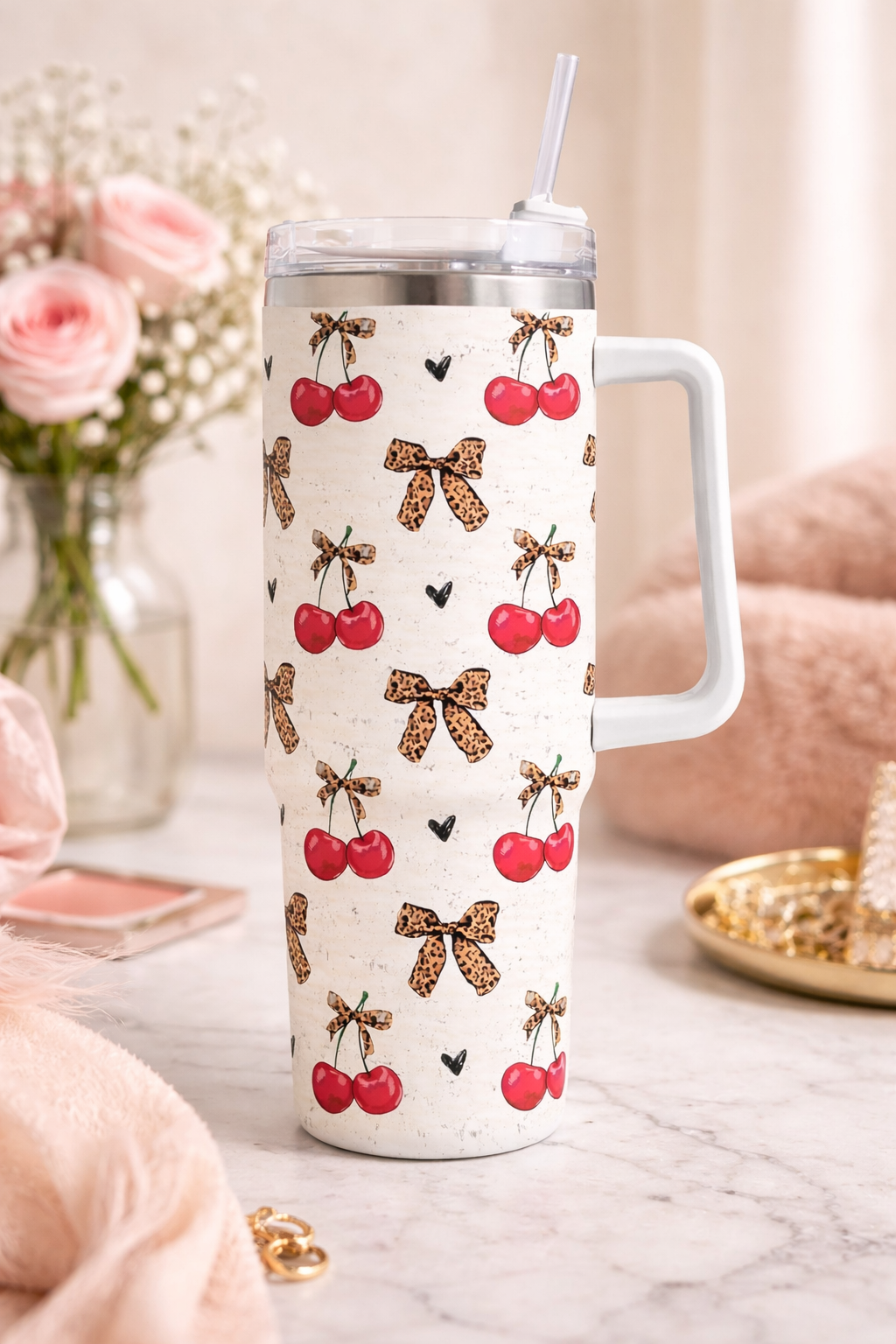 🍒 Cherry Bow 40oz Handled Tumbler